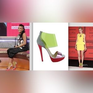 Christian Louboutin Dufoura leather pvc suede multi color platform heel sandals!